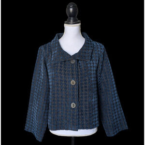 Habitat Clothes To Live In Blue Black Chenille Houndstooth Swing Jacket Sz Small